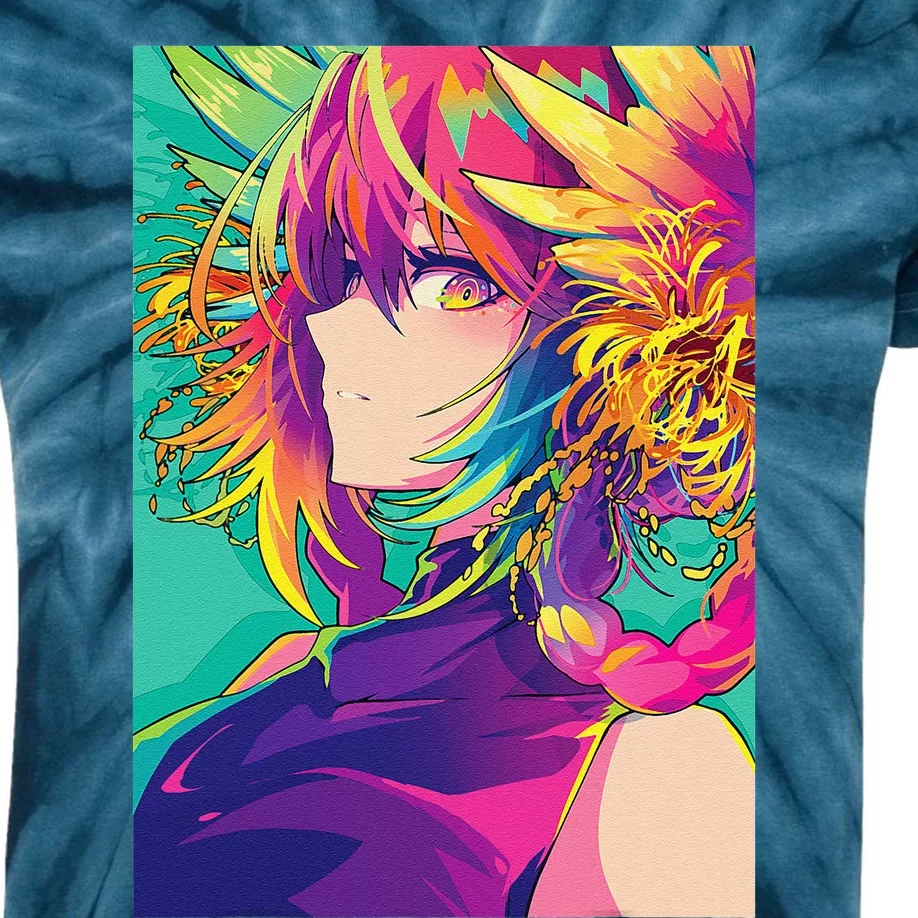 Anime Girl Vaporwave Retro 80s Waifu Japanese Aesthetic Kids Tie-Dye T-Shirt