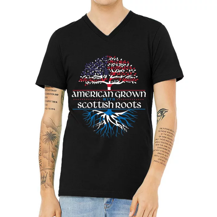 American Grown With Scottish Roots Scotland Pride Heritage V-Neck T-Shirt