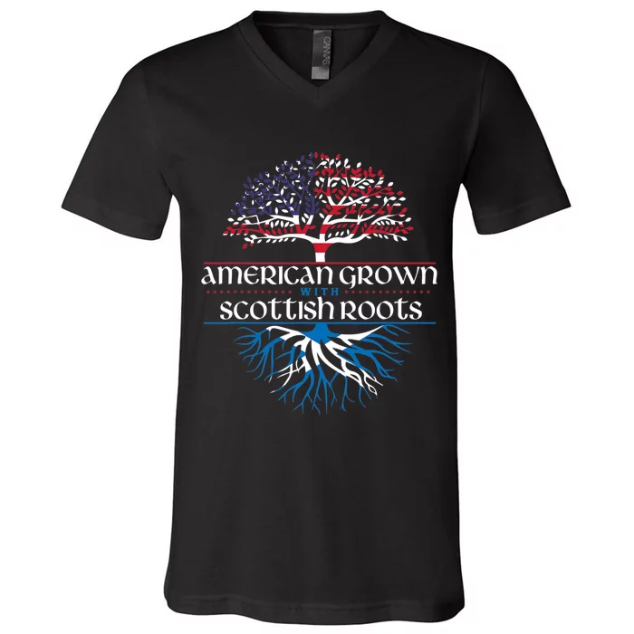 American Grown With Scottish Roots Scotland Pride Heritage V-Neck T-Shirt