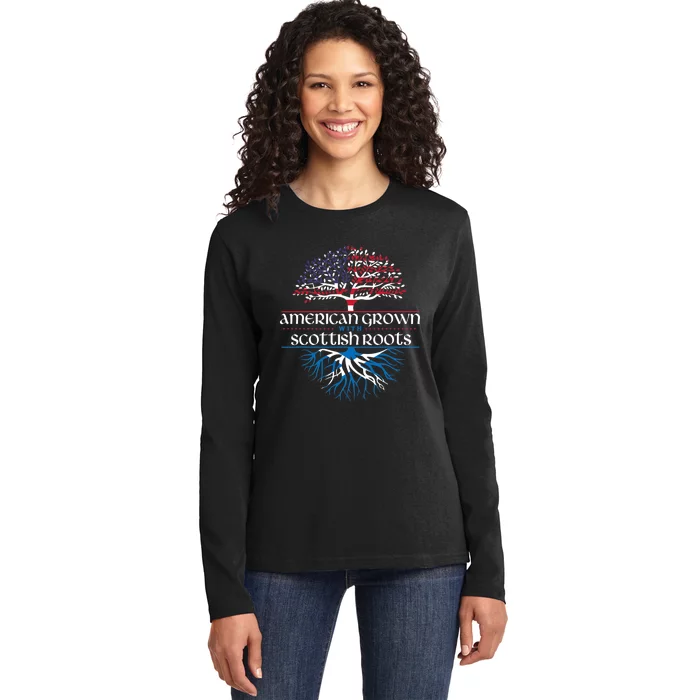 American Grown With Scottish Roots Scotland Pride Heritage Ladies Long Sleeve Shirt