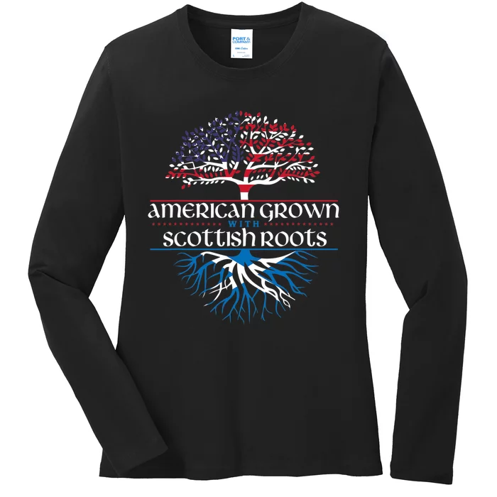 American Grown With Scottish Roots Scotland Pride Heritage Ladies Long Sleeve Shirt