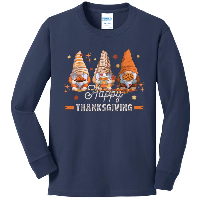 Autumn Gnomes With Harvest Happy Thanksgiving Kids Long Sleeve Shirt