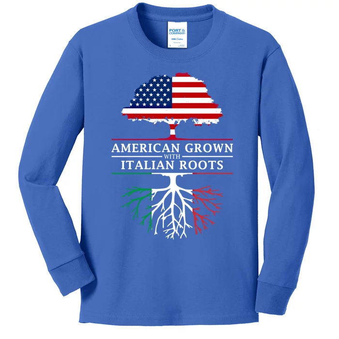 American Grown With Italian Roots Funny Gift Italy Cute Gift Kids Long Sleeve Shirt