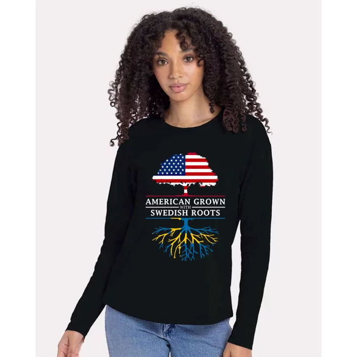 American Grown With Swedish Roots Gift Sweden Gift Womens Cotton Relaxed Long Sleeve T-Shirt