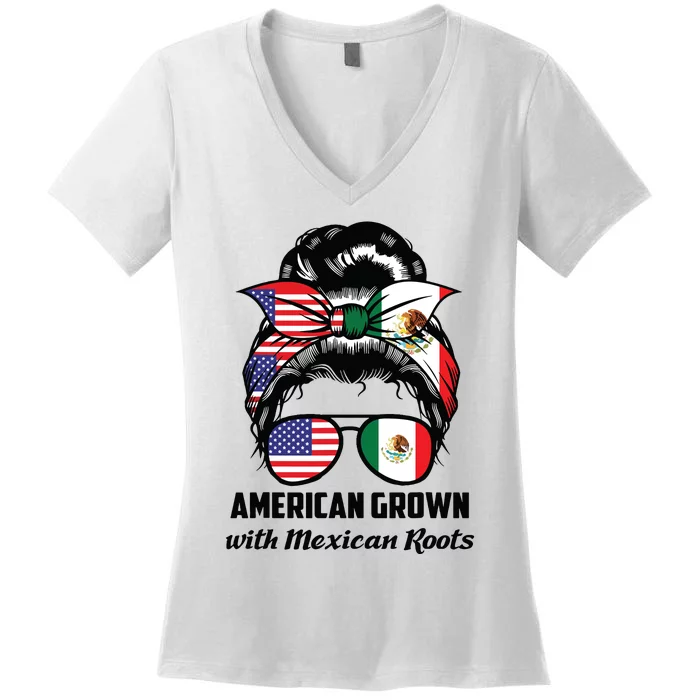 American Grown With Mexican Roots Mexican Women's V-Neck T-Shirt