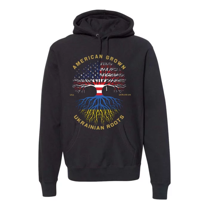 American Grown With Ukrainian Roots Tree Vintage Usa Flag Premium Hoodie