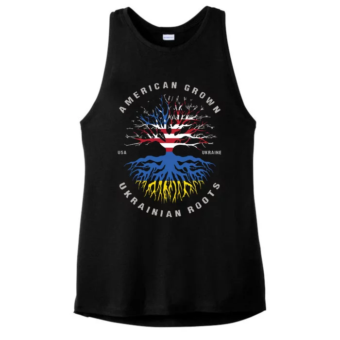 American Grown With Ukrainian Roots Usa Flag Ukraine Ladies Tri-Blend Wicking Tank