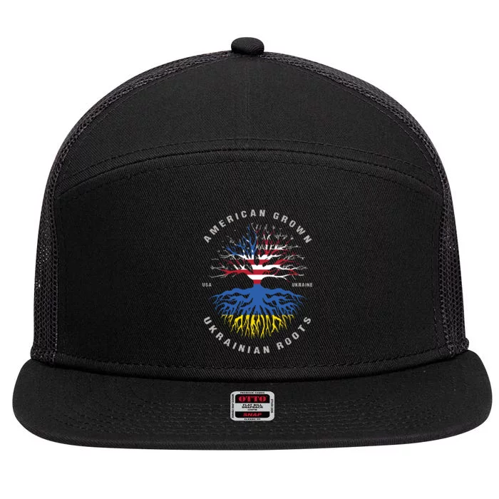 American Grown With Ukrainian Roots Usa Flag Ukraine 7 Panel Mesh Trucker Snapback Hat