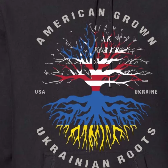 American Grown With Ukrainian Roots Usa Flag Ukraine Premium Hoodie