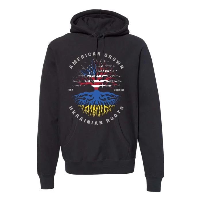 American Grown With Ukrainian Roots Usa Flag Ukraine Premium Hoodie