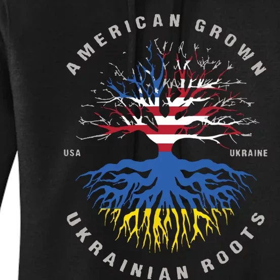 American Grown With Ukrainian Roots Usa Flag Ukraine Women's Pullover Hoodie