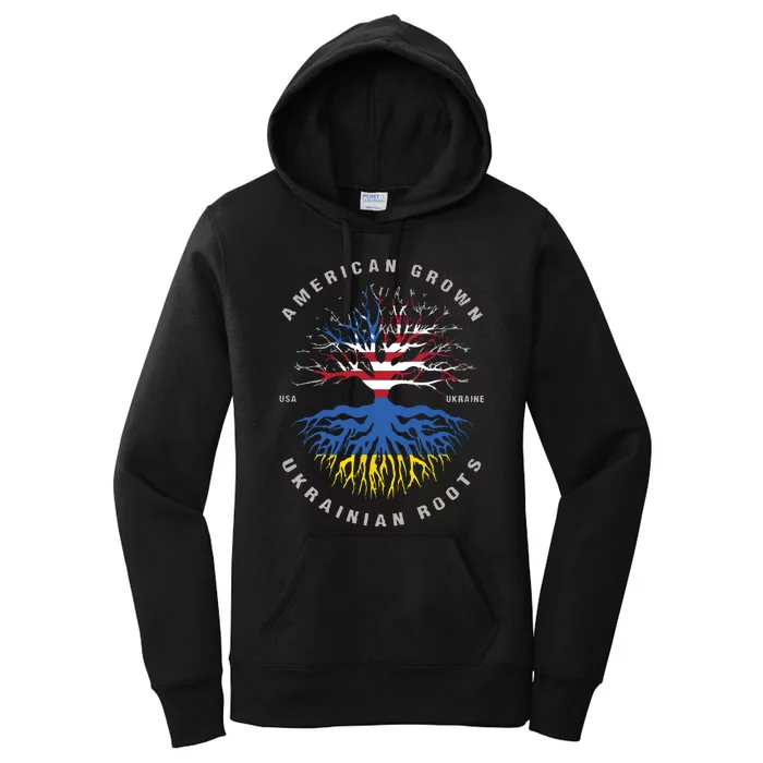 American Grown With Ukrainian Roots Usa Flag Ukraine Women's Pullover Hoodie