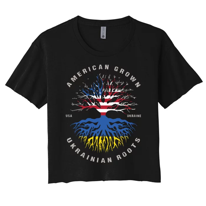 American Grown With Ukrainian Roots Usa Flag Ukraine Women's Crop Top Tee