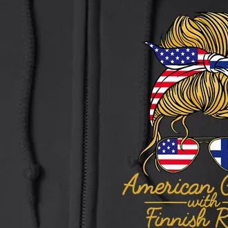 American Grown With Finnish Roots Finland And Usa Flag Full Zip Hoodie