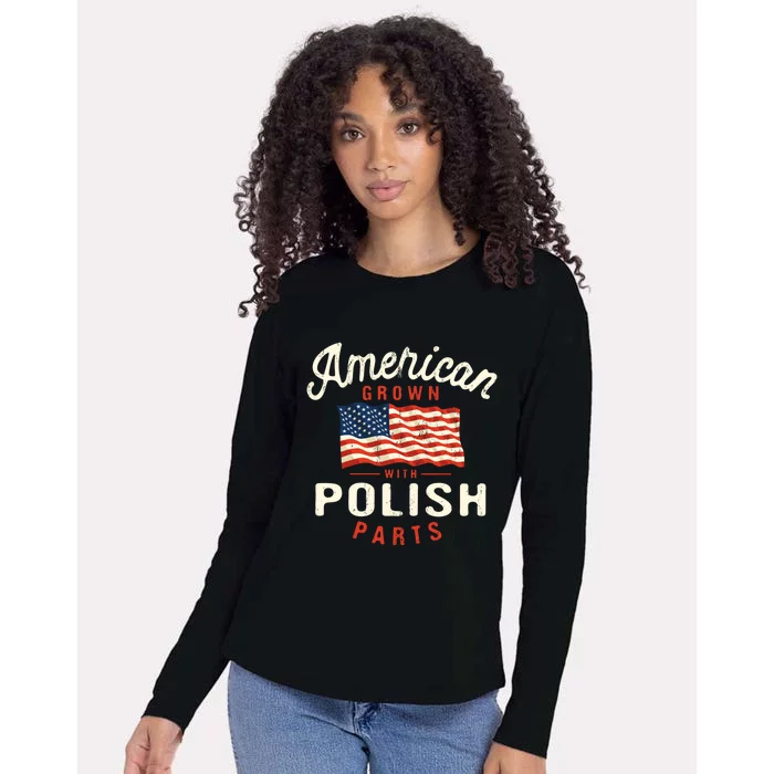 American Grown With Polish Parts Patriotic Nationality Gift Womens Cotton Relaxed Long Sleeve T-Shirt