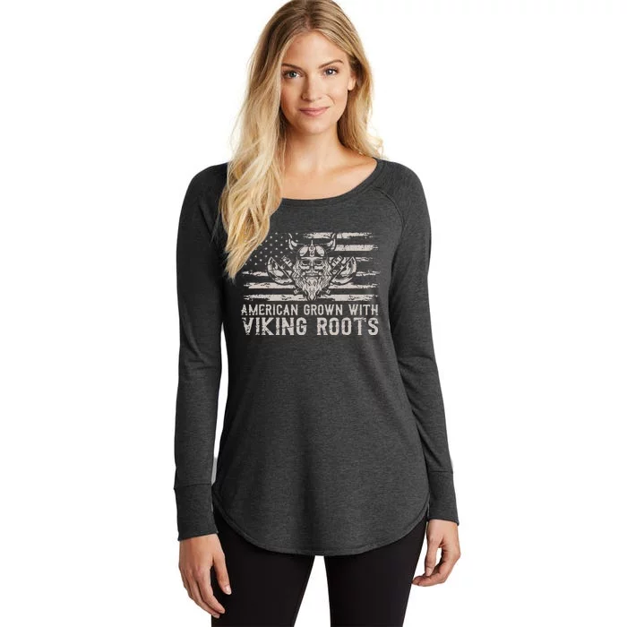 American Grown With Viking Roots USA Flag Scandinavia Viking Women's Perfect Tri Tunic Long Sleeve Shirt