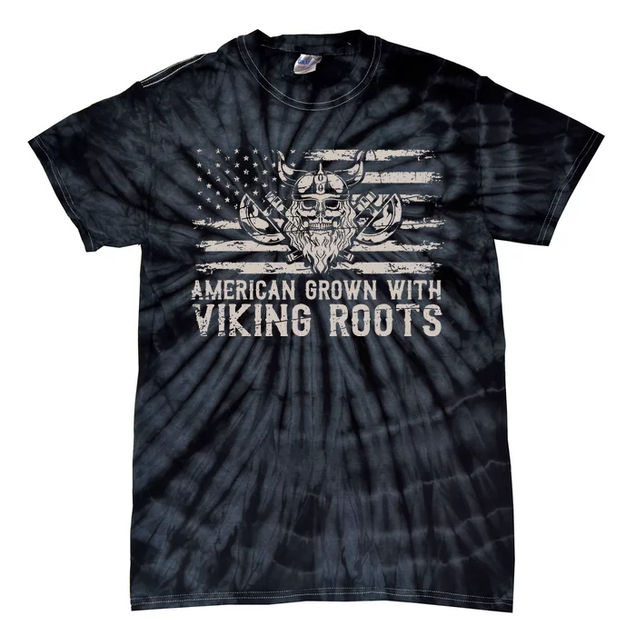 American Grown With Viking Roots USA Flag Scandinavia Viking Tie-Dye T-Shirt