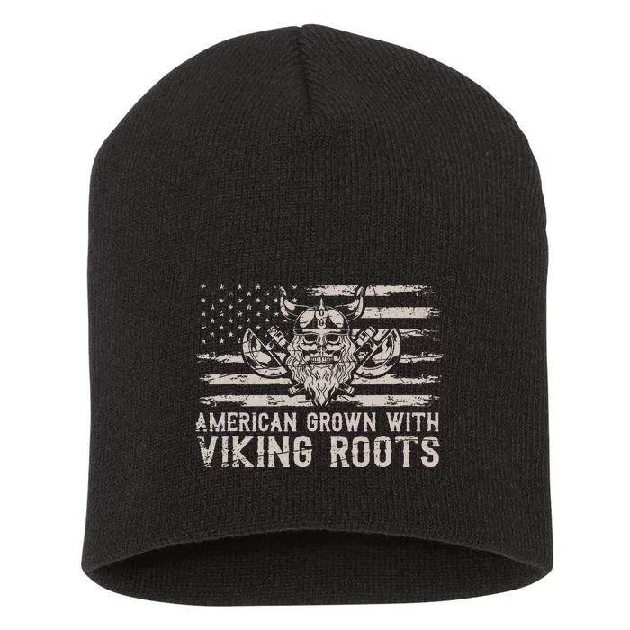 American Grown With Viking Roots USA Flag Scandinavia Viking Short Acrylic Beanie