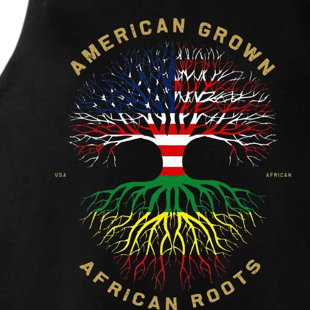 American Grown With African Roots Tree USA Flag Unique Ladies Tri-Blend Wicking Tank