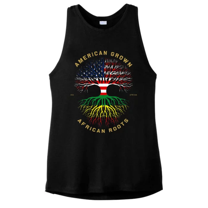 American Grown With African Roots Tree USA Flag Unique Ladies Tri-Blend Wicking Tank