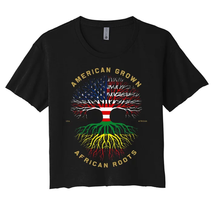 American Grown With African Roots Tree USA Flag Unique Women's Crop Top Tee