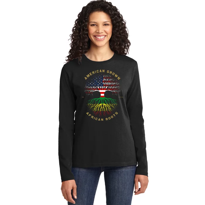 American Grown With African Roots Tree USA Flag Unique Ladies Long Sleeve Shirt