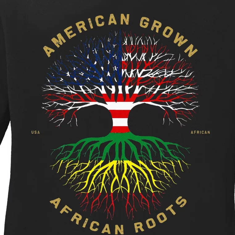 American Grown With African Roots Tree USA Flag Unique Ladies Long Sleeve Shirt