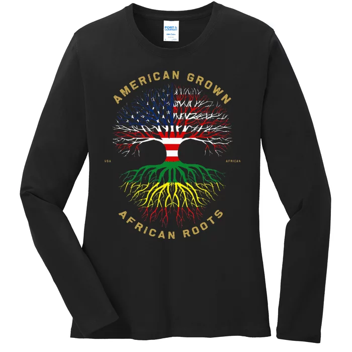 American Grown With African Roots Tree USA Flag Unique Ladies Long Sleeve Shirt