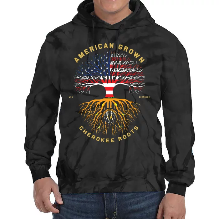 American Grown With Cherokee Roots Tree USA Flag Tie Dye Hoodie