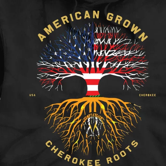 American Grown With Cherokee Roots Tree USA Flag Tie Dye Hoodie