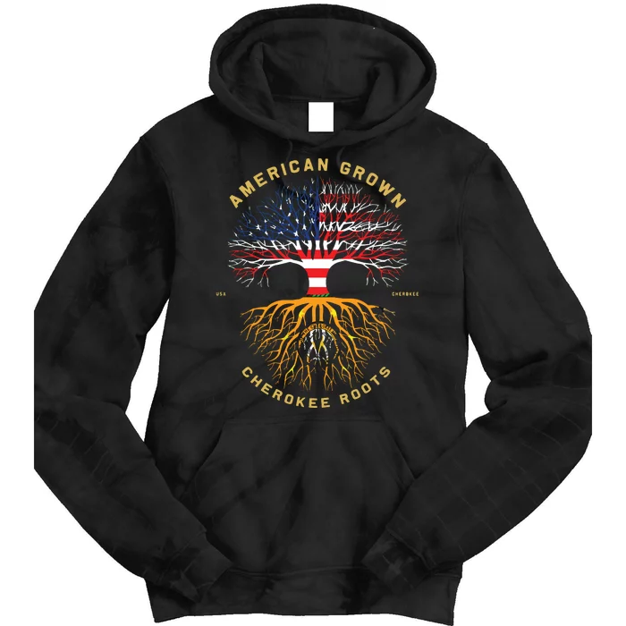 American Grown With Cherokee Roots Tree USA Flag Tie Dye Hoodie