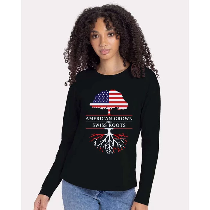 American Grown With Swiss Roots Switzerlan Womens Cotton Relaxed Long Sleeve T-Shirt