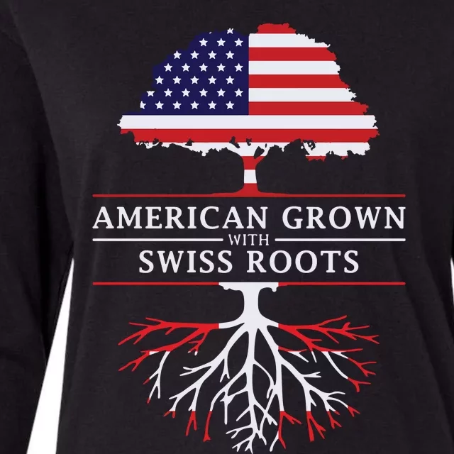 American Grown With Swiss Roots Switzerlan Womens Cotton Relaxed Long Sleeve T-Shirt