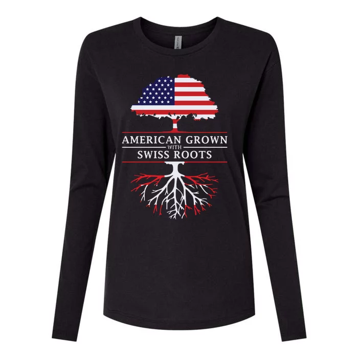 American Grown With Swiss Roots Switzerlan Womens Cotton Relaxed Long Sleeve T-Shirt