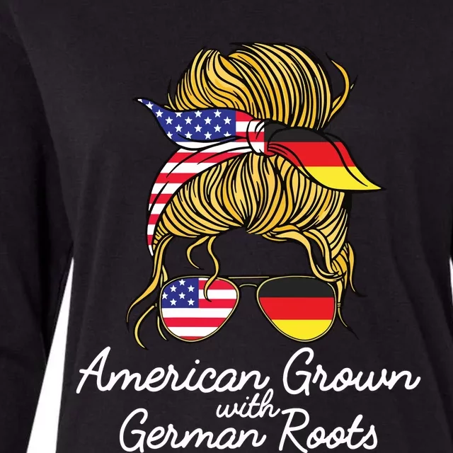 American Grown With German Roots Germany And USA Flag Womens Cotton Relaxed Long Sleeve T-Shirt