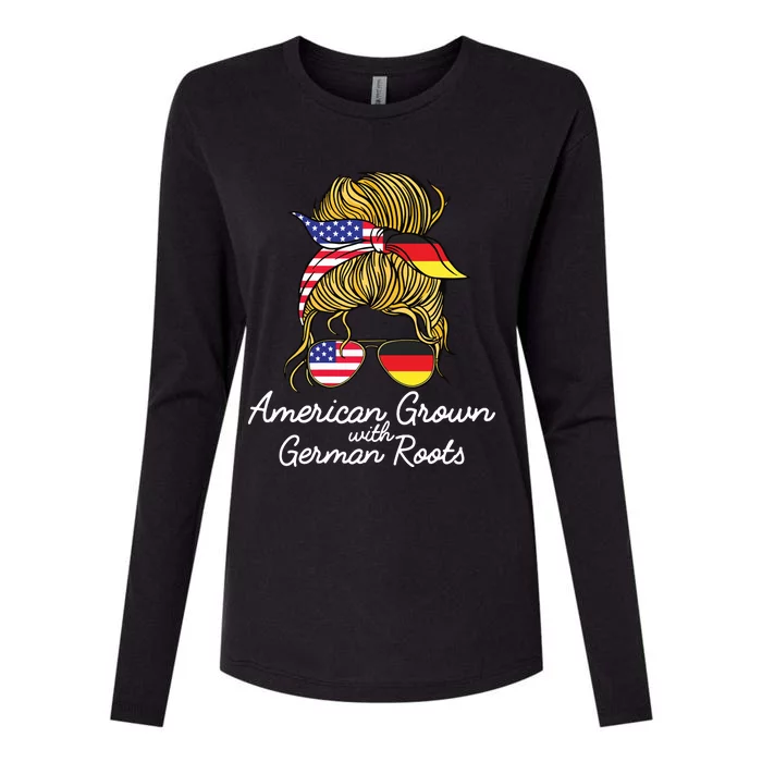 American Grown With German Roots Germany And USA Flag Womens Cotton Relaxed Long Sleeve T-Shirt