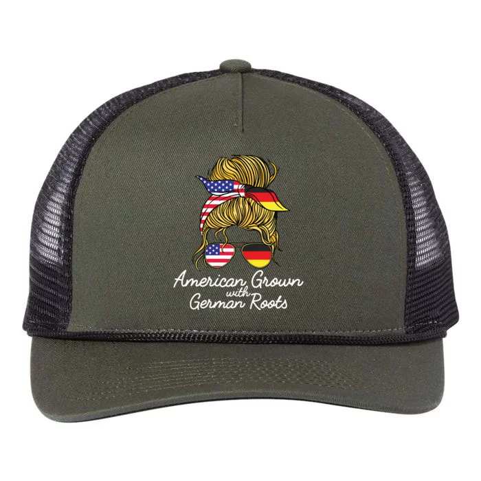 American Grown With German Roots Germany And USA Flag Retro Rope Trucker Hat Cap