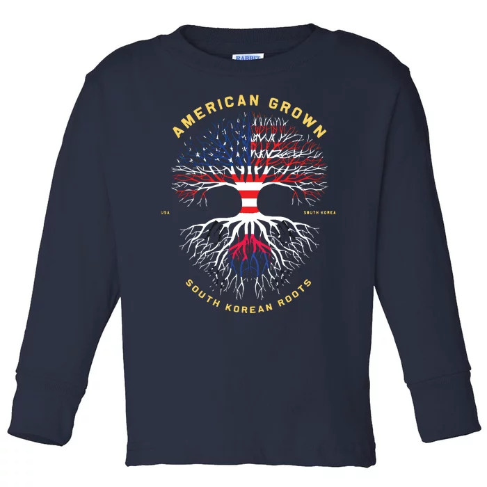 American Grown With South Korean Roots Tree USA Flag Gifts Toddler Long Sleeve Shirt