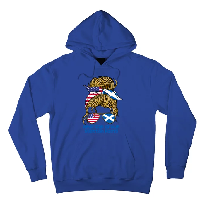 American Grown With Scottish Roots Messy Bun Cute Gift Hoodie