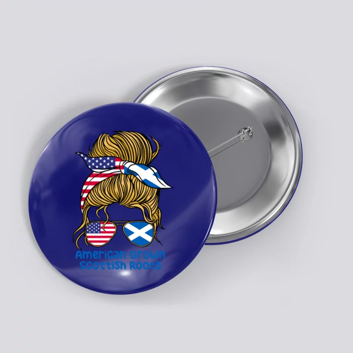 American Grown With Scottish Roots Messy Bun Cute Gift Button