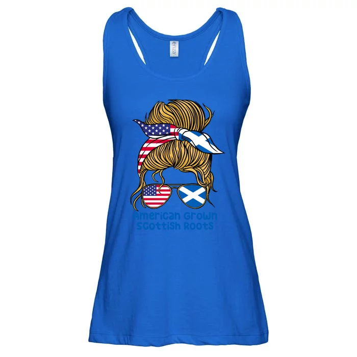 American Grown With Scottish Roots Messy Bun Cute Gift Ladies Essential Flowy Tank