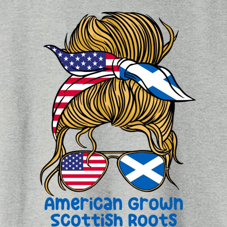 American Grown With Scottish Roots Messy Bun Cute Gift Women's Crop Top Tee