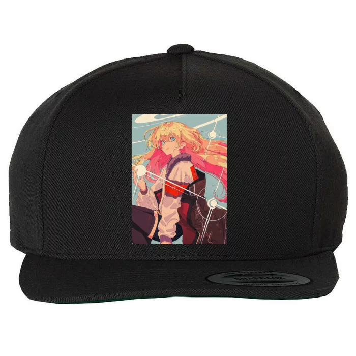 Anime Girl Waifu Japanese Retro 90s Lofi Aesthetic Otaku Wool Snapback Cap