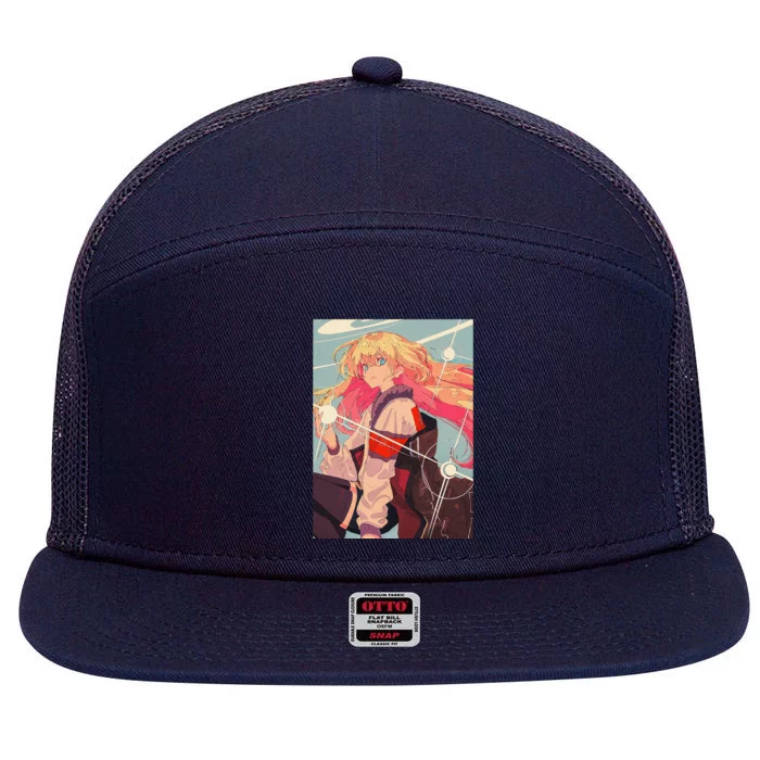 Anime Girl Waifu Japanese Retro 90s Lofi Aesthetic Otaku 7 Panel Mesh Trucker Snapback Hat