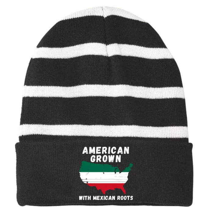 American Grown With Mexican Roots, Mexican Pride Mexican USA Striped Beanie with Solid Band