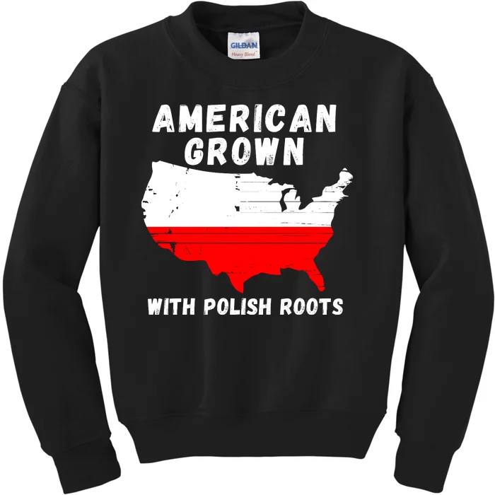 American Grown With Polish Roots, Polish Pride Poland USA Kids Sweatshirt