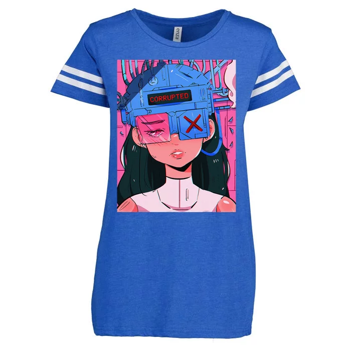 Anime Girl Waifu Vaporwave Aesthetic Japanese Otaku Enza Ladies Jersey Football T-Shirt