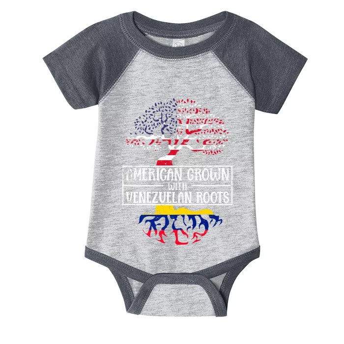 American Grown With Venezuelan Roots Usa Flag Venezuela Infant Baby Jersey Bodysuit