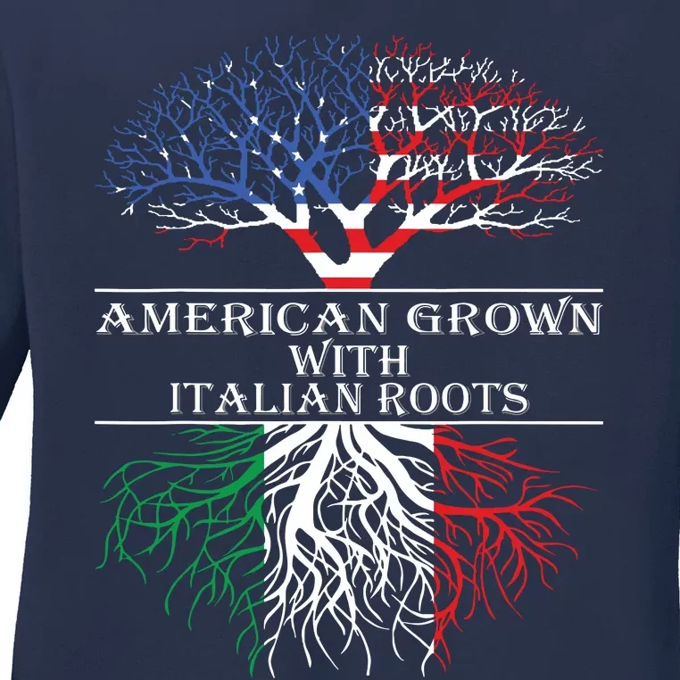 American Grown With Italian Roots Ladies Long Sleeve Shirt