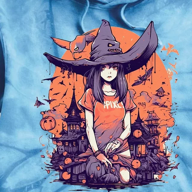 Anime Girl Witch Hat Halloween Costume Otaku Tie Dye Hoodie